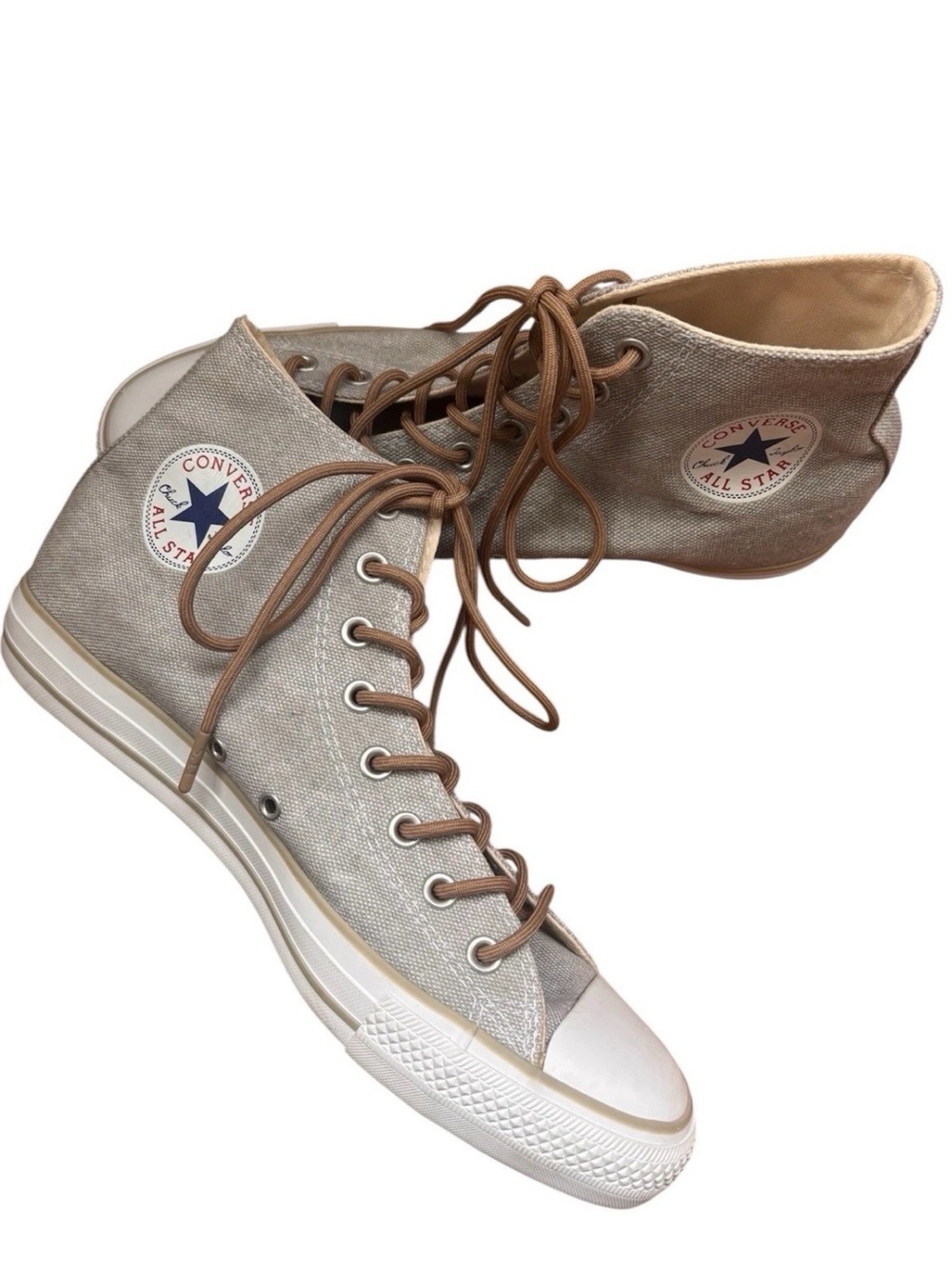CONVERSE CHUCK TAYLOR ALL STAR HI TOP BEIGE CANVAS BROWN LACES MEN 10 WOMEN 12